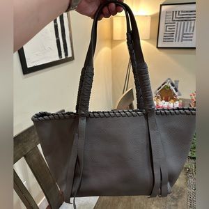 AllSaints Kepi East West Gray Cow Leather Soft Tote Bag